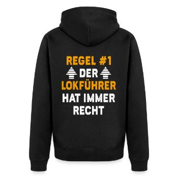 Lokführer Geschenk Geburtstag Spruch - Unisex Premium Bio Zip Hoodie - Schwarz - Hinten - Nico (187cm)