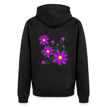 Blütenmuster Blumenranke Margerite Blüte floral - Unisex Premium Bio Zip Hoodie - Schwarz - Hinten - Nico (187cm)