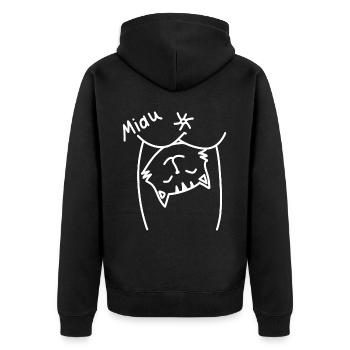 Miau weis - Unisex Premium Bio Zip Hoodie - Schwarz - Hinten - Nico (187cm)