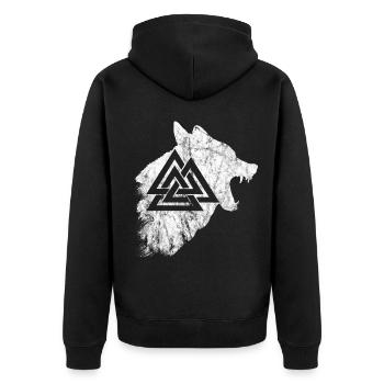 Wikinger Krieger Fenriswolf Fenrir Wolf Valknut Sy - Unisex Premium Bio Zip Hoodie - Schwarz - Hinten - Nico (187cm)