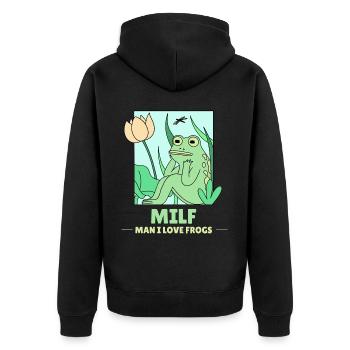 Lustiges Frosch - Unisex Premium Bio Zip Hoodie - Schwarz - Hinten - Nico (187cm)