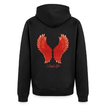 Angels Club - rot - Unisex Premium Bio Zip Hoodie - Schwarz - Hinten - Nico (187cm)