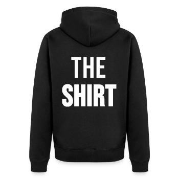The ultimate shirt - Unisex Premium Bio Zip Hoodie - Schwarz - Hinten - Nico (187cm)