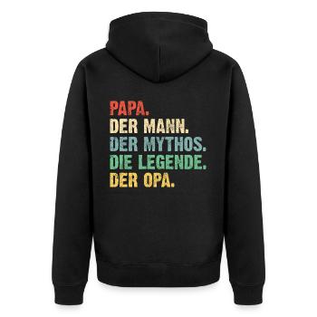 Papa Opa Legende Retro Geschenk - Unisex Premium Bio Zip Hoodie - Schwarz - Hinten - Nico (187cm)
