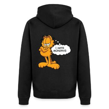 Garfield Ich Hasse Montage - Unisex Premium Bio Zip Hoodie - Schwarz - Hinten - Nico (187cm)