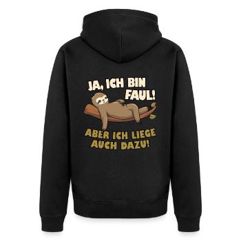 Ja ich bin faul aber ich liege auch dazu Faultier - Unisex Premium Bio Zip Hoodie - Schwarz - Hinten - Nico (187cm)