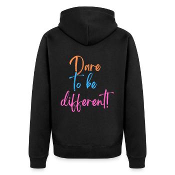 KDFA I Dare to be different! - Unisex Premium Bio Zip Hoodie - Schwarz - Hinten - Nico (187cm)