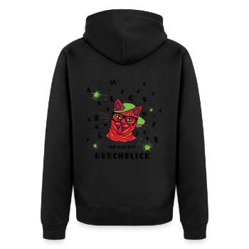 Ich hab den Durchblick - Schlaue freche rote Katze - Unisex Premium Bio Zip Hoodie - Schwarz - Hinten - Nico (187cm)
