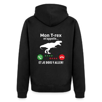 Cadeau humour enfant garçon mon T-rex m'appelle - Veste à capuche bio Premium Unisexe - noir - Dos - Nico (187cm)