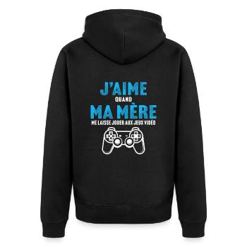 Maman me laisse jouer aux jeux vidéo humour enfant - Veste à capuche bio Premium Unisexe - noir - Dos - Nico (187cm)