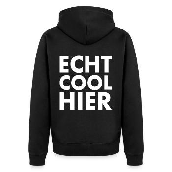Echt cool hier - Unisex Premium Bio Zip Hoodie - Schwarz - Hinten - Nico (187cm)