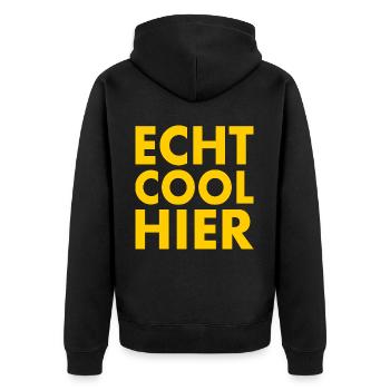 Echt cool hier - Unisex Premium Bio Zip Hoodie - Schwarz - Hinten - Nico (187cm)