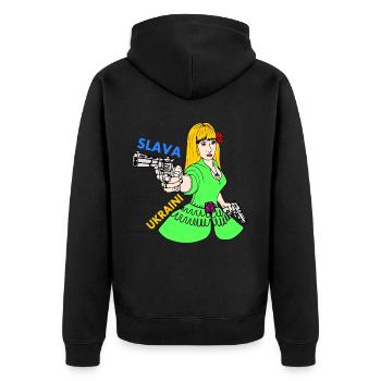 ukraine - Unisex Premium Bio Zip Hoodie - Schwarz - Hinten - Nico (187cm)