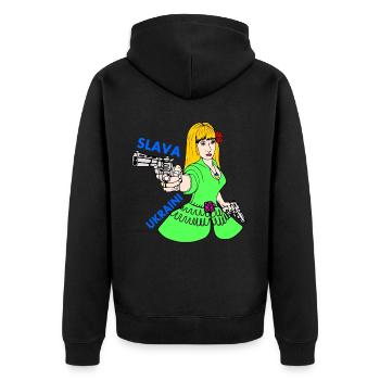 Slava ukraini - Unisex Premium Bio Zip Hoodie - Schwarz - Hinten - Nico (187cm)