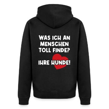 An Menschen mag ich ihre Hunde! - Unisex Premium Bio Zip Hoodie - Schwarz - Hinten - Nico (187cm)