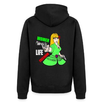 Women life freedom - Unisex Premium Bio Zip Hoodie - Schwarz - Hinten - Nico (187cm)