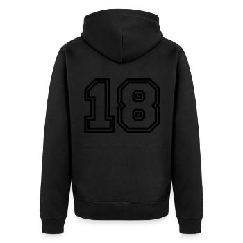 18 Zahl symbol - Unisex Premium Bio Zip Hoodie - Schwarz - Hinten - Nico (187cm)