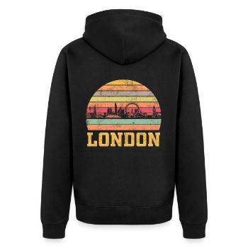 London Skyline Retro Vintage Geschenk - Unisex Premium Bio Zip Hoodie - Schwarz - Hinten - Nico (187cm)