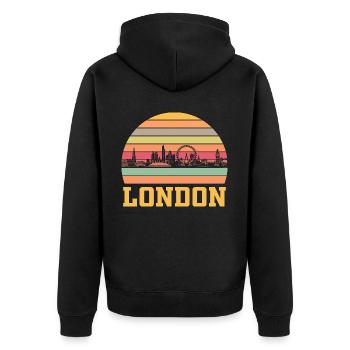 London Skyline - Unisex Premium Bio Zip Hoodie - Schwarz - Hinten - Nico (187cm)