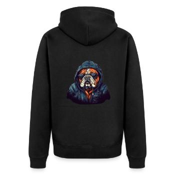 Coole Bulldogge mit Hoodie Streetwear Stil Hunde - Unisex Premium Bio Zip Hoodie - Schwarz - Hinten - Nico (187cm)