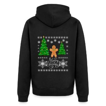 Lebkuchenmann Weihnachten Ugly Christmas Xmas - Unisex Premium Bio Zip Hoodie - Schwarz - Hinten - Nico (187cm)
