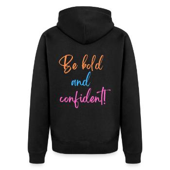 KDFA I Be bold and confident! - Unisex Premium Bio Zip Hoodie - Schwarz - Hinten - Nico (187cm)