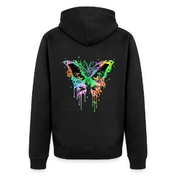 Eulenschmetterling 1 - Unisex Premium Bio Zip Hoodie - Schwarz - Hinten - Nico (187cm)