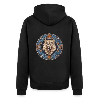 Une tête de loup avec des motifs viking - Veste à capuche bio Premium Unisexe - noir - Dos - Nico (187cm)