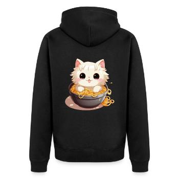 Chat Kawaï dans un bol de nouilles japonaise - Veste à capuche bio Premium Unisexe - noir - Dos - Nico (187cm)