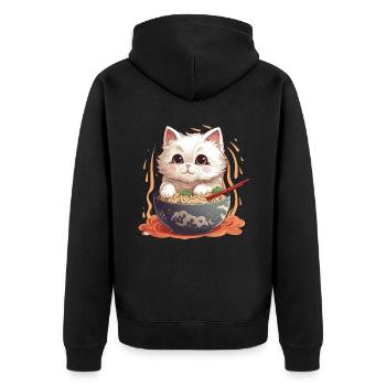 Eine Schüssel Ramen mit einem Gast: einer Kawai-Katze - Unisex Premium Bio Zip Hoodie - Schwarz - Hinten - Nico (187cm)