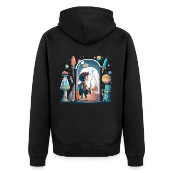 Botanische Schönheit: Pflanzenwunder - Unisex Premium Bio Zip Hoodie - Schwarz - Hinten - Nico (187cm)