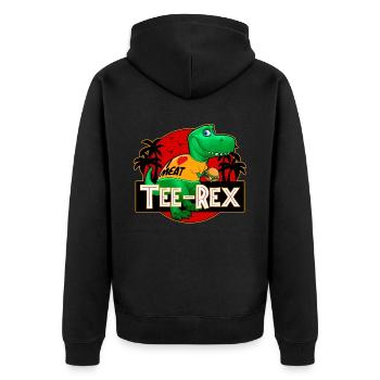 Tee Rex - Der T-shirt tragende Dinosaurier - Unisex Premium Bio Zip Hoodie - Schwarz - Hinten - Nico (187cm)