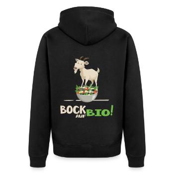 vegan bock auf bio veganlife - Unisex Premium Bio Zip Hoodie - Schwarz - Hinten - Nico (187cm)