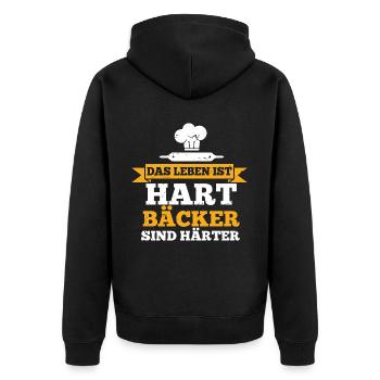 Das Leben ist hart, Bäcker sind härter - Unisex Premium Bio Zip Hoodie - Schwarz - Hinten - Nico (187cm)