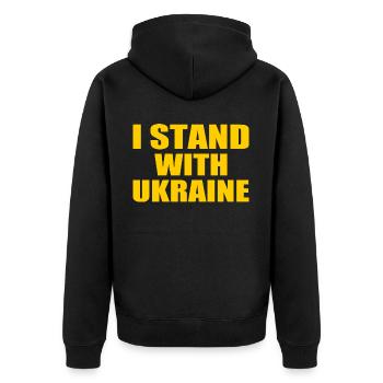 I stand with ukraine - Unisex Premium Bio Zip Hoodie - Schwarz - Hinten - Nico (187cm)