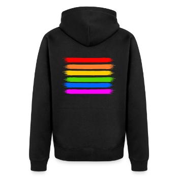 Regenbogen Regenbogenfahne - Unisex Premium Bio Zip Hoodie - Schwarz - Hinten - Nico (187cm)