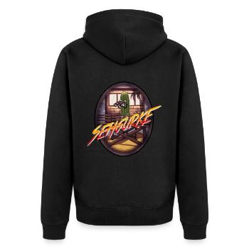 Sehgurke - Unisex Premium Bio Zip Hoodie - Schwarz - Hinten - Nico (187cm)
