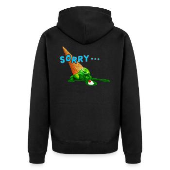 Sorry you! - Unisex Premium Organic Zip Hoodie - black - Back - Nico (187cm)