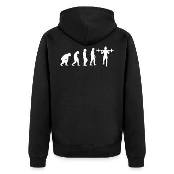 Evolution Bodybuilding Fitness Sport Training - Unisex Premium Bio Zip Hoodie - Schwarz - Hinten - Nico (187cm)