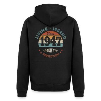 Legende seit 1947 Geboren 1947 Geburtstag 75 Jahre - Unisex Premium Bio Zip Hoodie - Schwarz - Hinten - Nico (187cm)