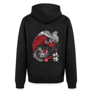 Yokai Kran - Unisex Premium Bio Zip Hoodie - Schwarz - Hinten - Nico (187cm)