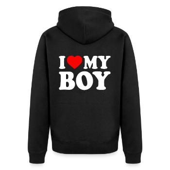 I love my boy - Unisex Premium Organic Zip Hoodie - black - Back - Nico (187cm)