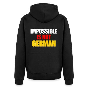 impossible is not german - Deutschland - Unisex Premium Bio Zip Hoodie - Schwarz - Hinten - Nico (187cm)
