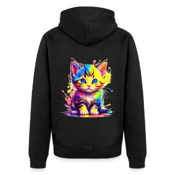 Rainbow Kitty - Unisex Premium Organic Zip Hoodie - black - Back - Nico (187cm)