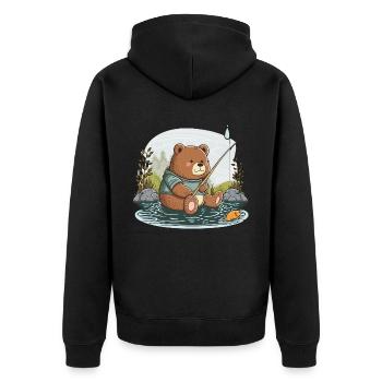 Fischender Bär - Unisex Premium Bio Zip Hoodie - Schwarz - Hinten - Nico (187cm)