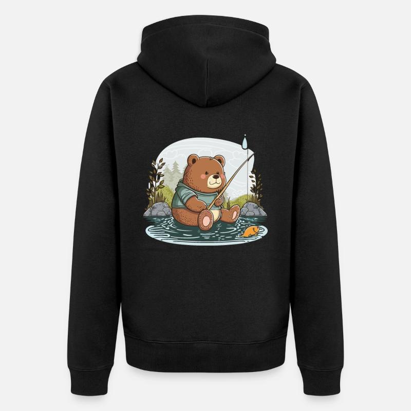 Ours de pêche - Veste à capuche bio Premium Unisexe - noir