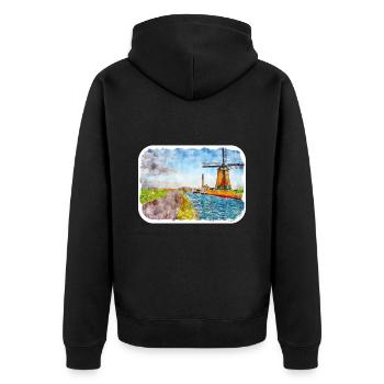 Niederlande Aquarell Skizze gezeichnete Illustration - Unisex Premium Bio Zip Hoodie - Schwarz - Hinten - Nico (187cm)