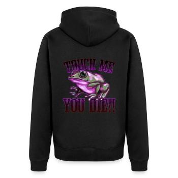 Touch me and you die | Pfeilgift Frosch Geschenk - Unisex Premium Bio Zip Hoodie - Schwarz - Hinten - Nico (187cm)