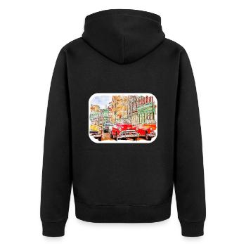 Habana Kuba Aquarell Skizze Gezeichnete Illustration - Unisex Premium Bio Zip Hoodie - Schwarz - Hinten - Nico (187cm)