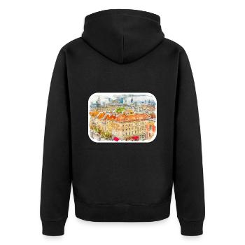 Varsovie Pologne Aquarelle Esquisse Peinture - Veste à capuche bio Premium Unisexe - noir - Dos - Nico (187cm)